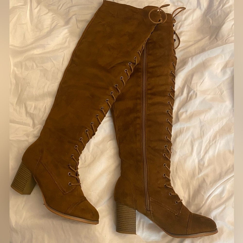 Autumn Brown Lace-Up Knee-High Boots
